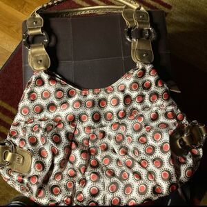 Vintage retro pattern satin shoulder bag EUC